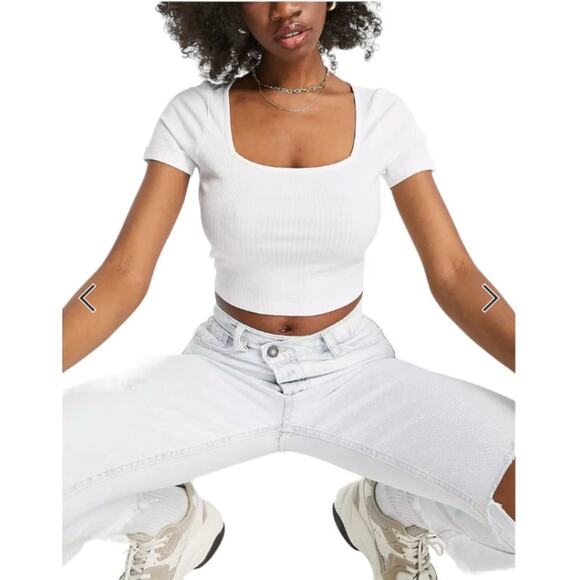 ASOS Design Hourglass Square Neck Rib Top White Plus Size 14 NWOT - Picture 1 of 9